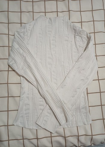 Beyaz Kadın Keten Pliseli Uzun Kollu Kazak - Görsel 3