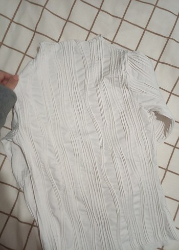 Beyaz Kadın Keten Pliseli Uzun Kollu Kazak - Görsel 5