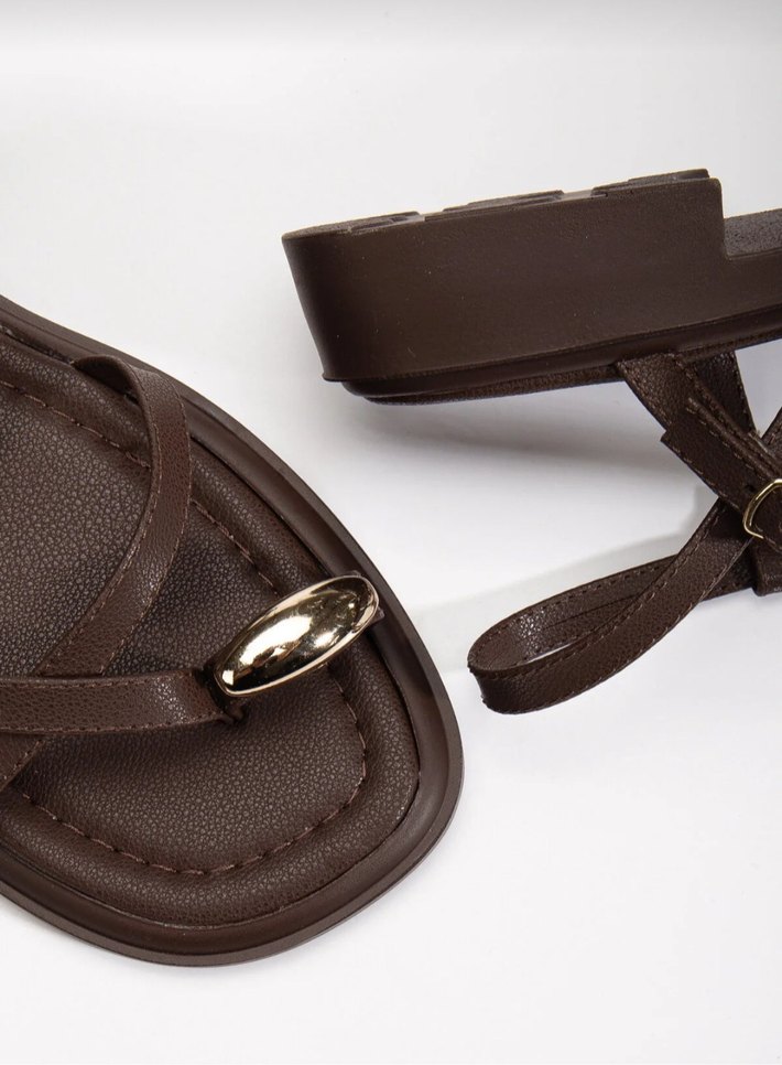 Kahverengi Tokalı Yılan Desenli Kadın Sandalet - Görsel 2