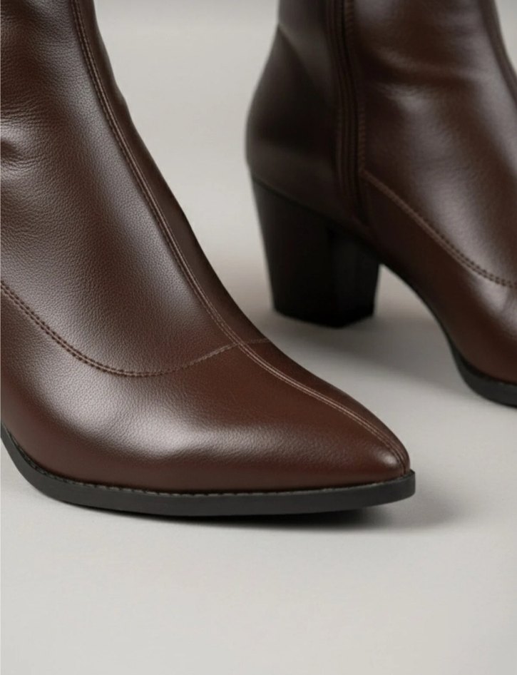 Kahverengi Deri Kadın Topuklu Bot - Görsel 5