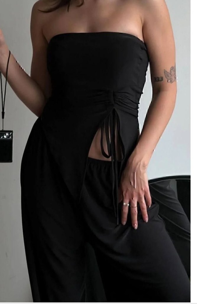 Siyah Drapeli Straplez Mini Bustiyer - Görsel 2