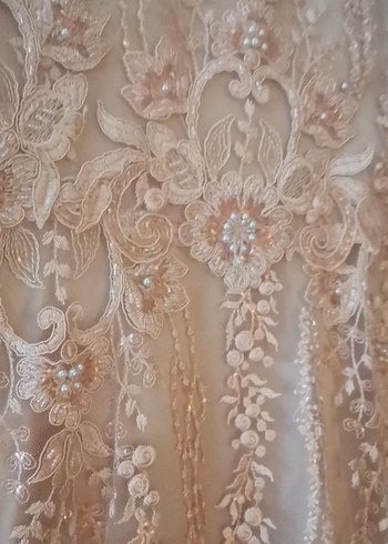 Pembe Dantel Uzun Kollu Bohem Gelinlik - Görsel 5