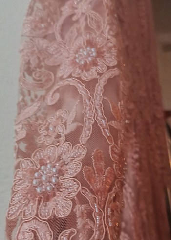 Pembe Dantel Uzun Kollu Bohem Gelinlik - Görsel 8