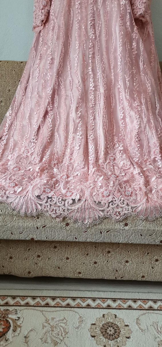 Pembe Dantel Uzun Kollu Bohem Gelinlik - Görsel 2