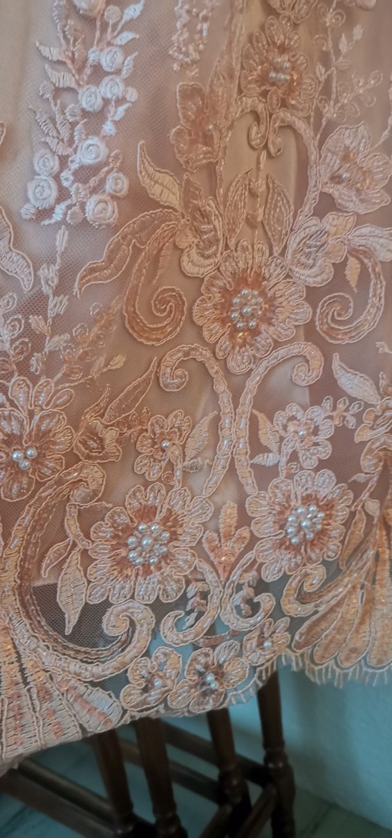 Pembe Dantel Uzun Kollu Bohem Gelinlik - Görsel 4