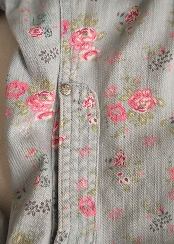 Çiçek Desenli Gri Kız Çocuk Denim Ceket - Görsel 3