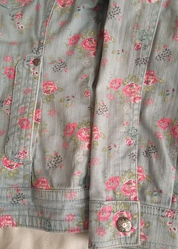Çiçek Desenli Gri Kız Çocuk Denim Ceket - Görsel 2