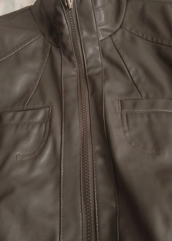 Deri Fermuarlı Biker Ceket - Görsel 3