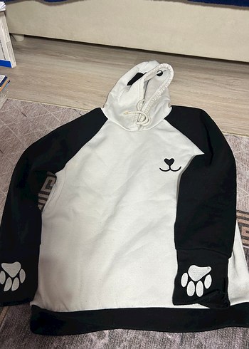 Kürk Detaylı Beyaz Panda Desenli Kedi Kıyafeti - Görsel 2