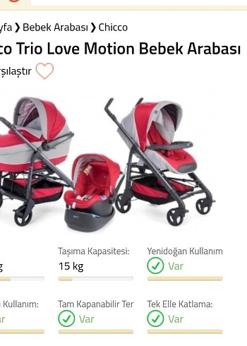 9- 36 kg Beden Kırmızı Gri Bebek Arabası Seti