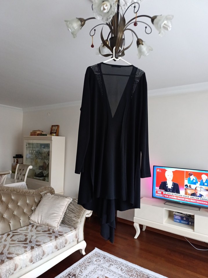 Uzun Siyah Gotik Kadı ince Hırka. - Görsel 4