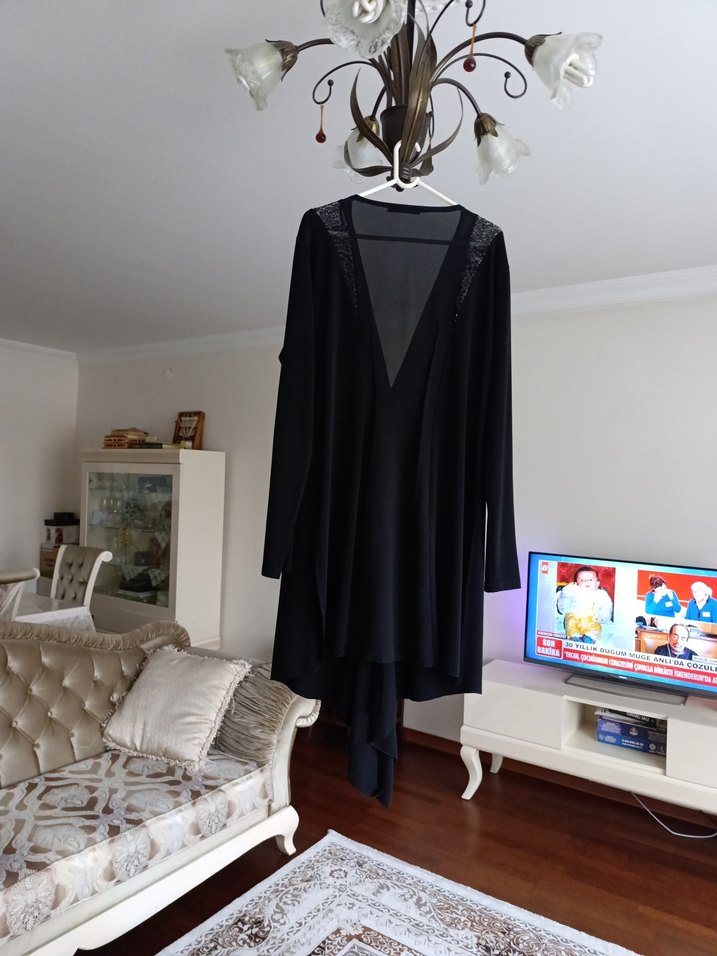 Uzun Siyah Gotik Kadı ince Hırka. - Görsel 3