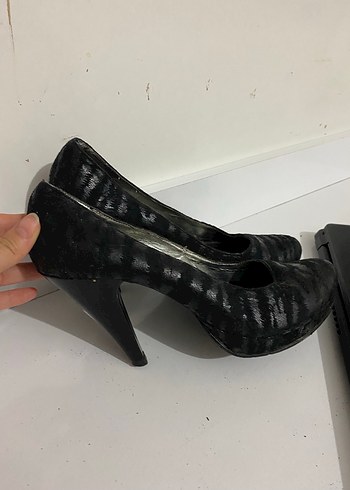 Siyah Yılan Desenli Platform Topuklu Stiletto