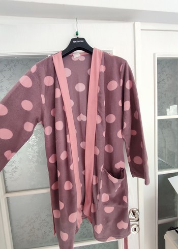 Puantiyeli Pembe kahve Uzun Kollu Salaş Kadın Sabahlık - Görsel 2