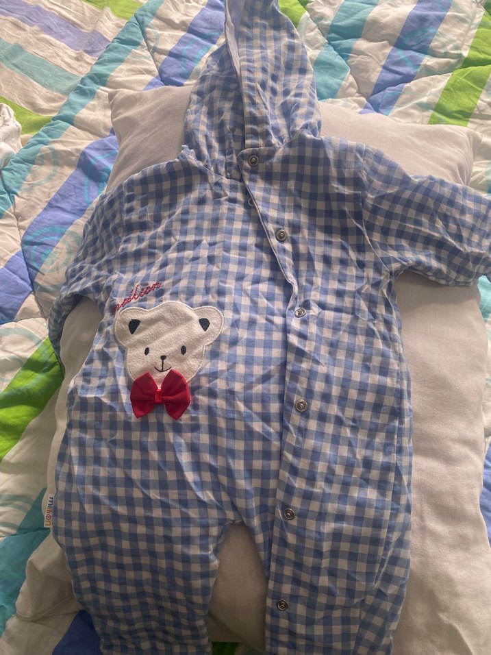 Kapüşonlu Mavi Erkek Bebek Tulumu - Görsel 2