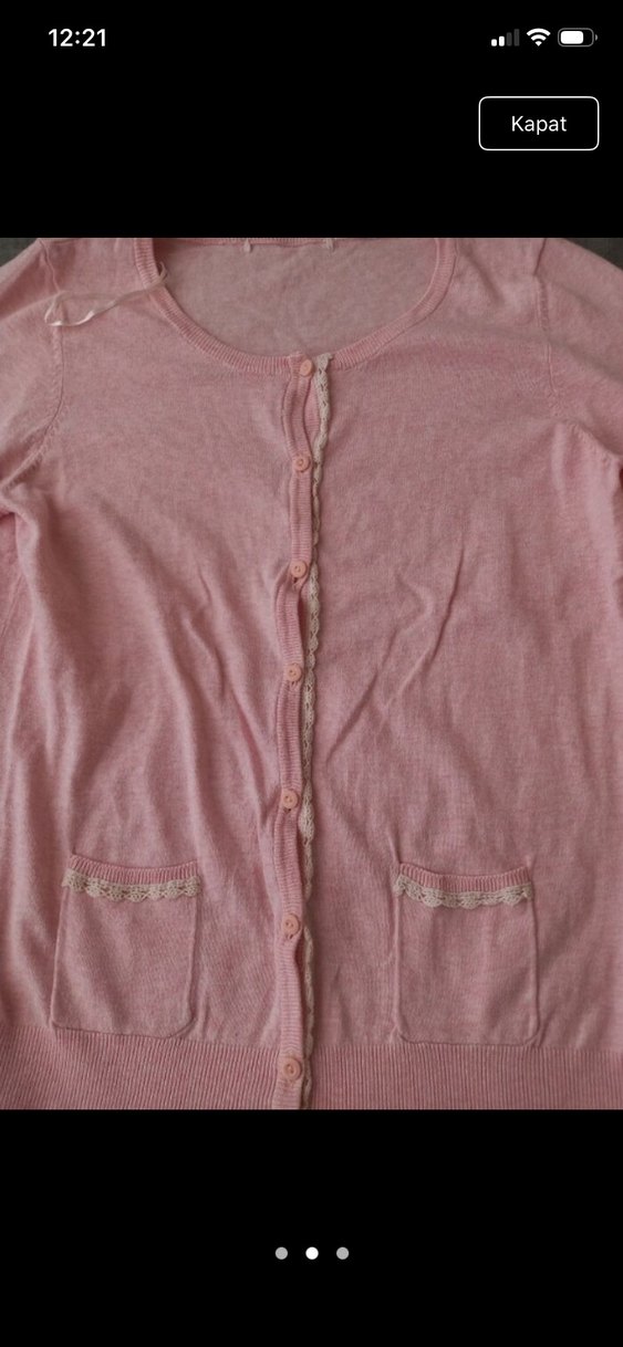 Düğmeli Pembe Kadın Hırka - Görsel 2