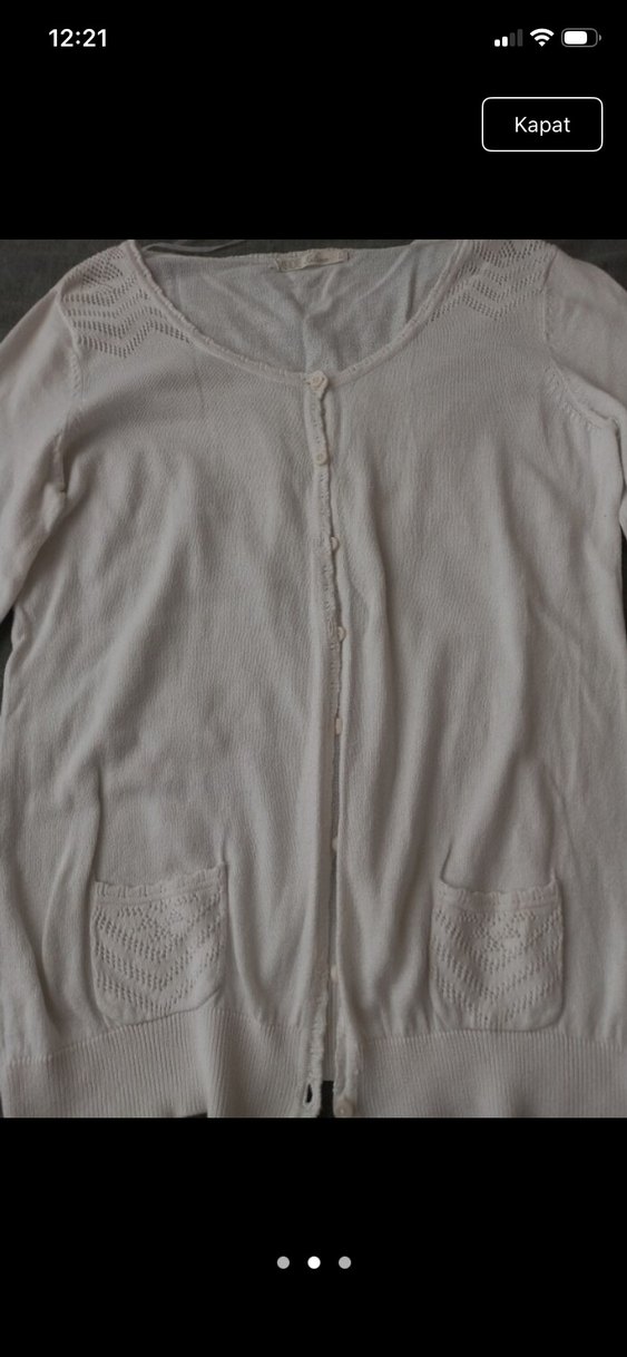 Düğmeli Beyaz Midi Kadın Hırka - Görsel 2