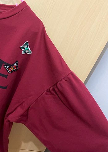 Bordo Baskılı Uzun Kollu Sweat - Görsel 4