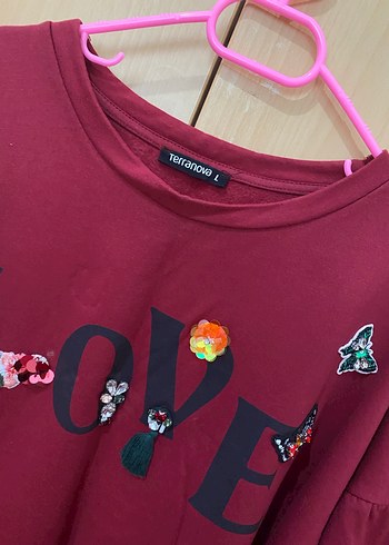 Bordo Baskılı Uzun Kollu Sweat - Görsel 3