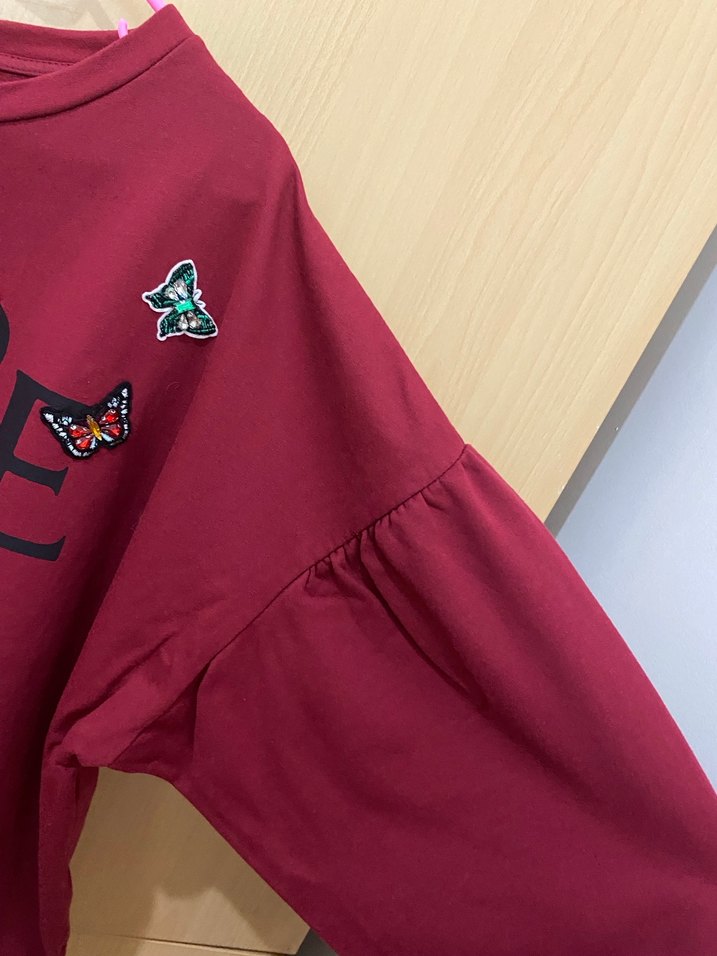 Bordo Baskılı Uzun Kollu Sweat - Görsel 4