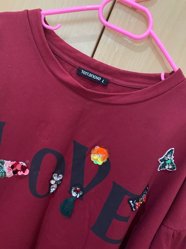 Bordo Baskılı Uzun Kollu Sweat - Görsel 3