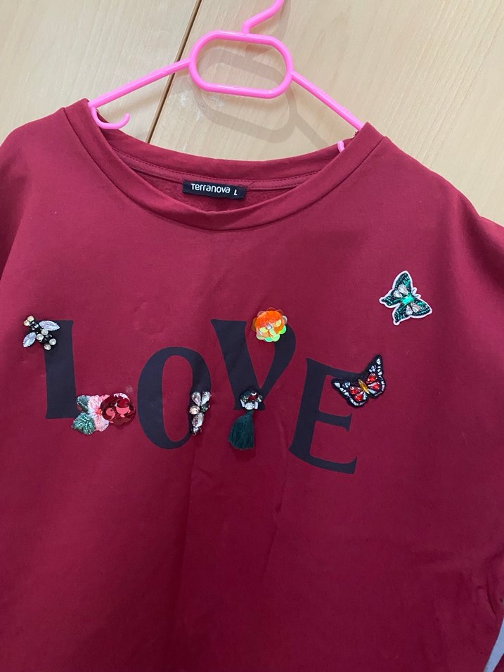 Bordo Baskılı Uzun Kollu Sweat - Görsel 2