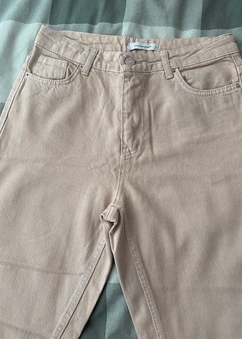 Bej Midi Keten Kadın Jean Pantolon - Görsel 3