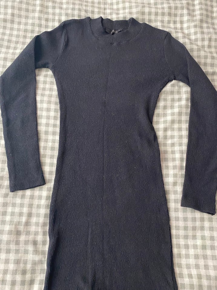 Siyah Uzun Kollu Mini Elbise - Görsel 3