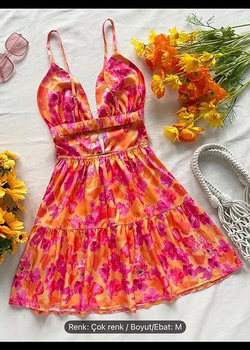 Pembe Renkli V Yakalı Fırfırlı Mini Elbise - Görsel 2