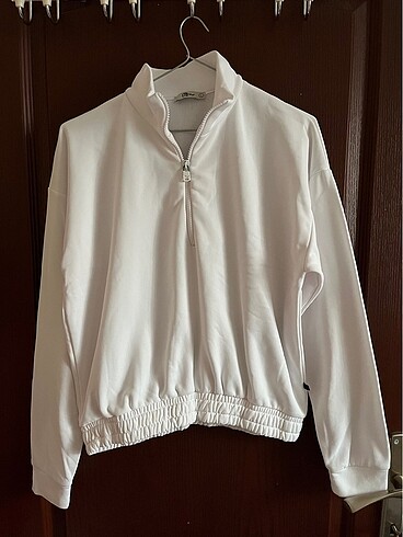 LTB kadın basic beyaz fermuarlı sweatshirt