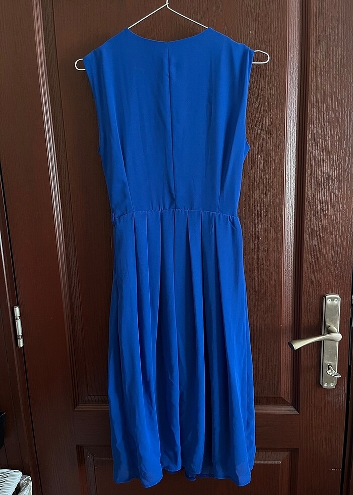 Kadın saks mavi abiye midi elbise mezuniyet - Görsel 2