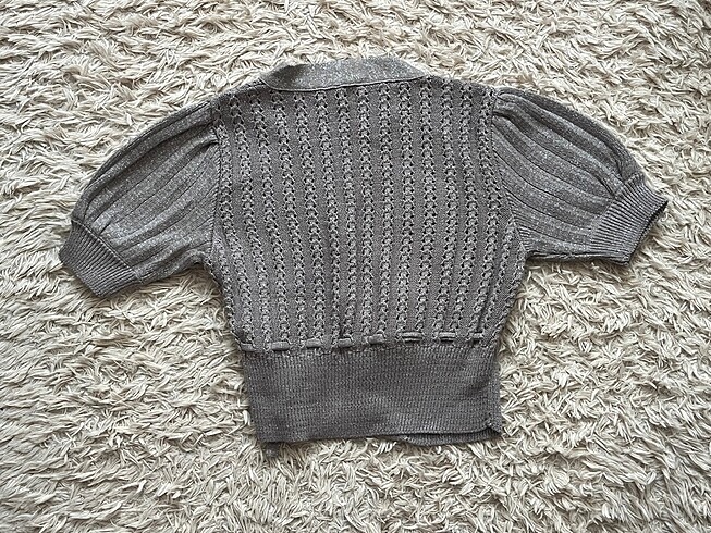 Kadın gri simli triko kısa kollu bolero - Görsel 2