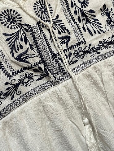 Kadın beyaz işlemeli etnik yazlık maxi elbise - Görsel 3