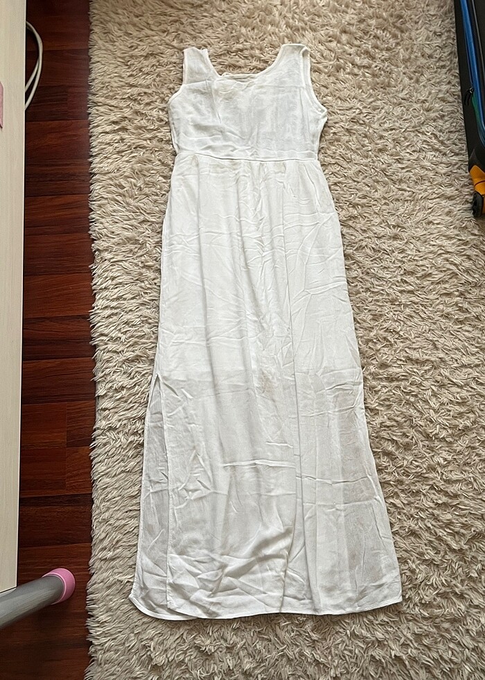 Kadın beyaz işlemeli etnik yazlık maxi elbise - Görsel 2