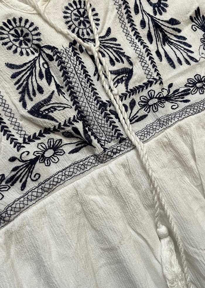 Kadın beyaz işlemeli etnik yazlık maxi elbise - Görsel 3