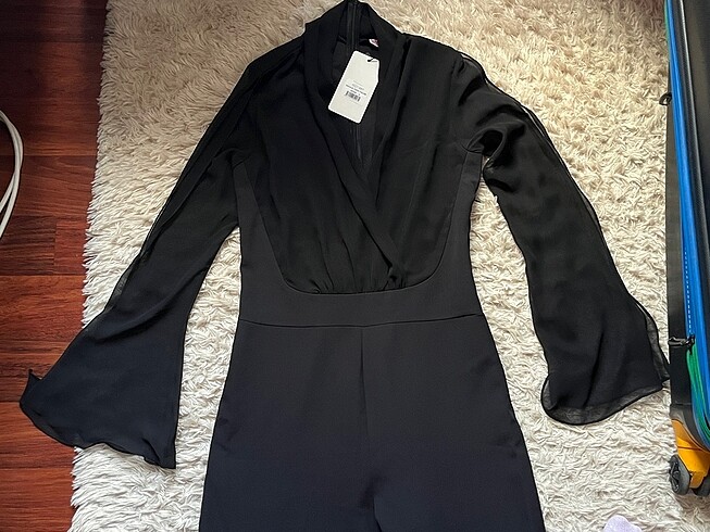 Kadın şık abiye uzun siyah tulum - Görsel 3