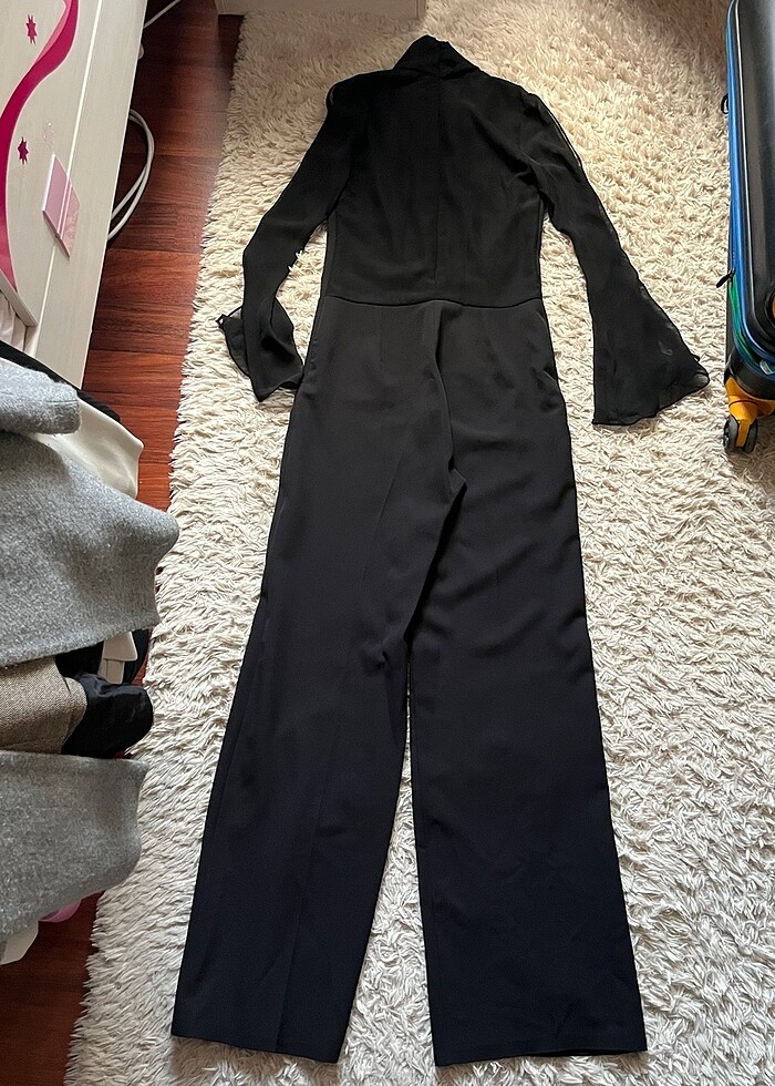 Kadın şık abiye uzun siyah tulum - Görsel 2