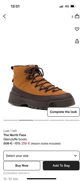 37,5 Beden North Face Glenclyffe Bot - Yeni
