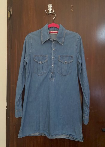 s Beden Mavi Denim Uzun Kollu Düğmeli Gömlek