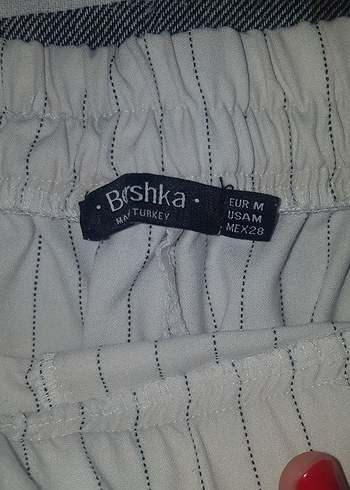 m Beden Bej Çizgili Loose Fit Mini Şort