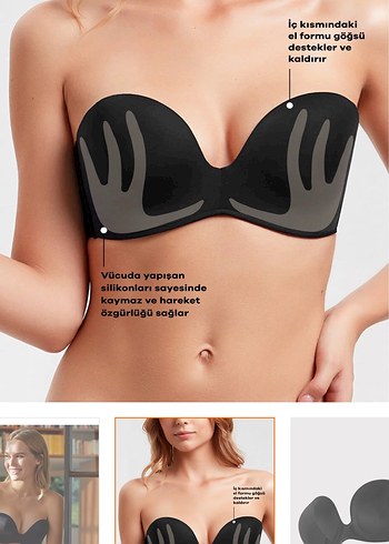SUWEN Siyah Mini Straplez Destekli Sütyen - Görsel 3
