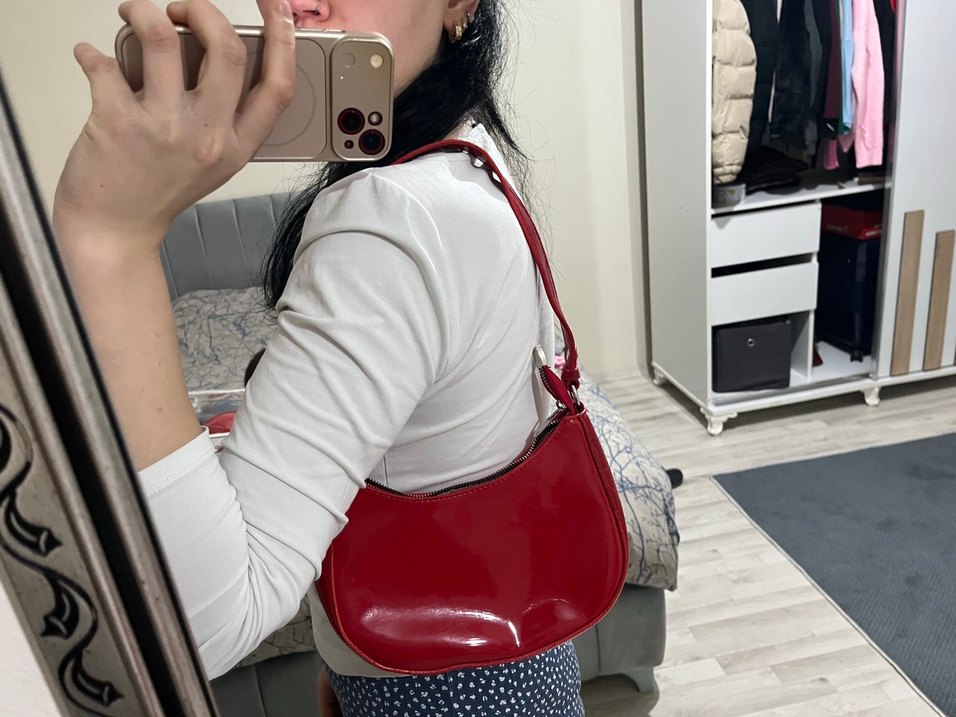 Kırmızı Deri Kadın Çanta - Görsel 2