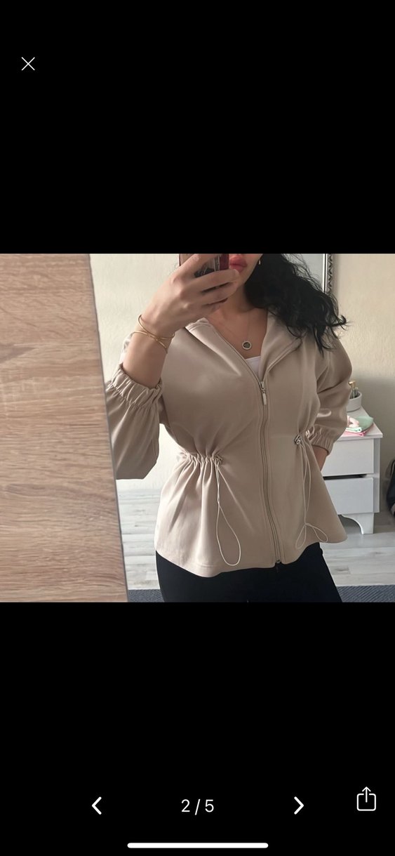 Kemerli Bej Kısa Kadın Ceket - Görsel 2