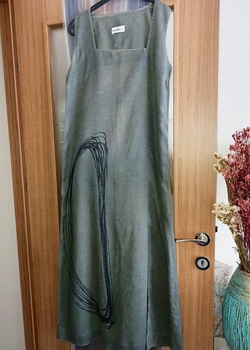 yesil Kolsuz bayan Keten elbise