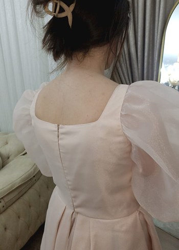 Pudra saten midi boy elbise - Görsel 8