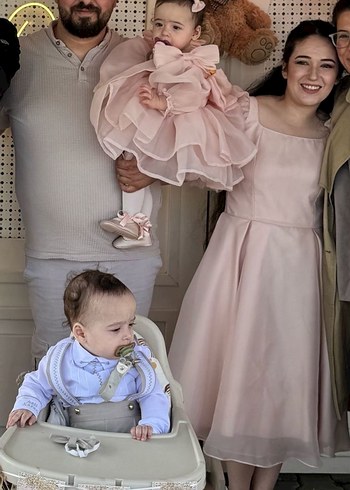 Pudra saten midi boy elbise - Görsel 3