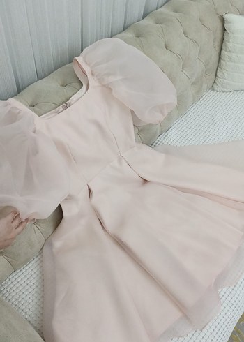 Pudra saten midi boy elbise - Görsel 2