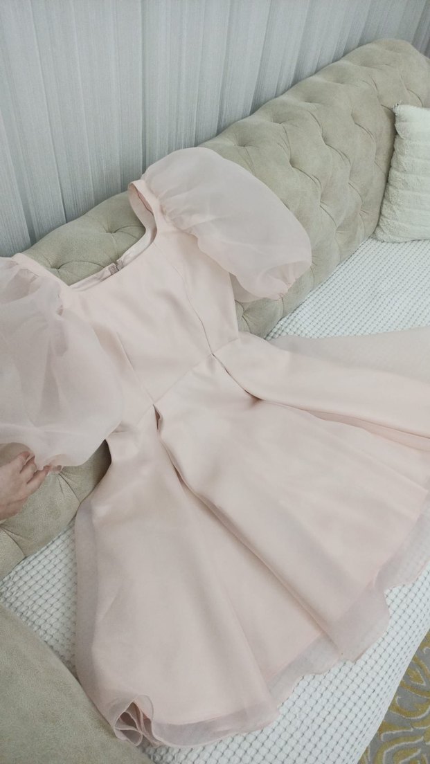 Pudra saten midi boy elbise - Görsel 2