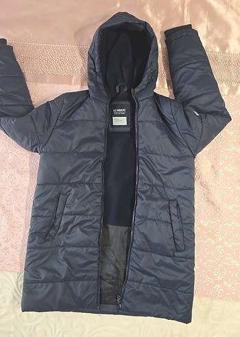 LC Waikiki lacıvert Kapüşonlu Uzun çocuk Kışlık Mont