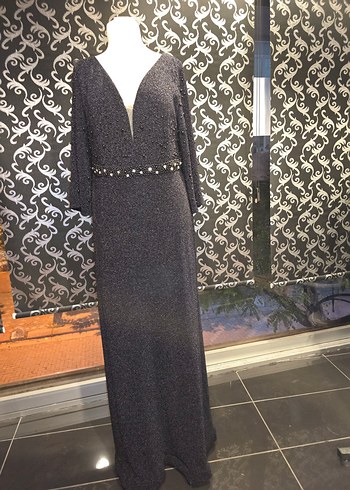 Boncuk İşlemeli Uzun Kollu sıyahi Abiye Elbise - Görsel 3